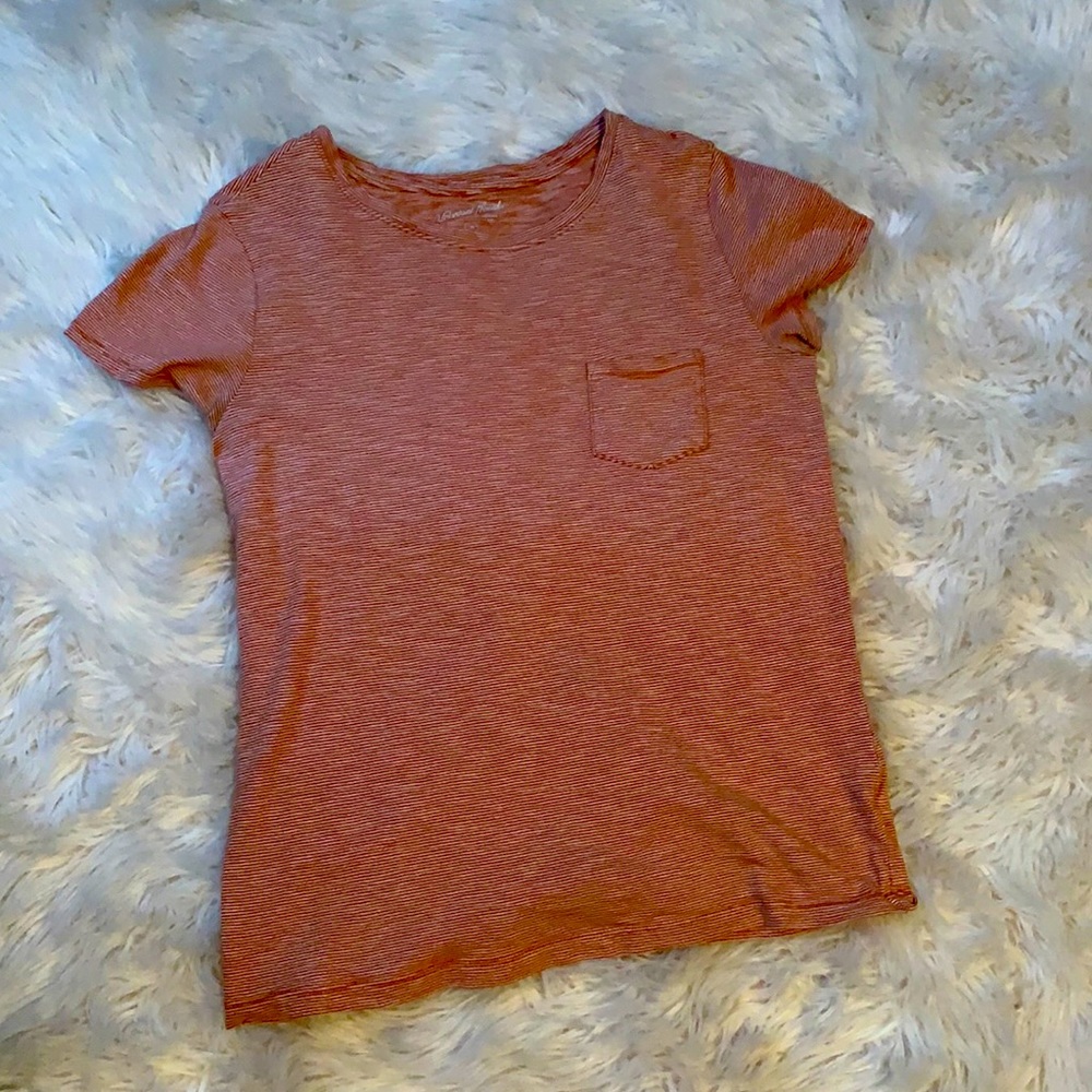 orange striped short sleeve shirt